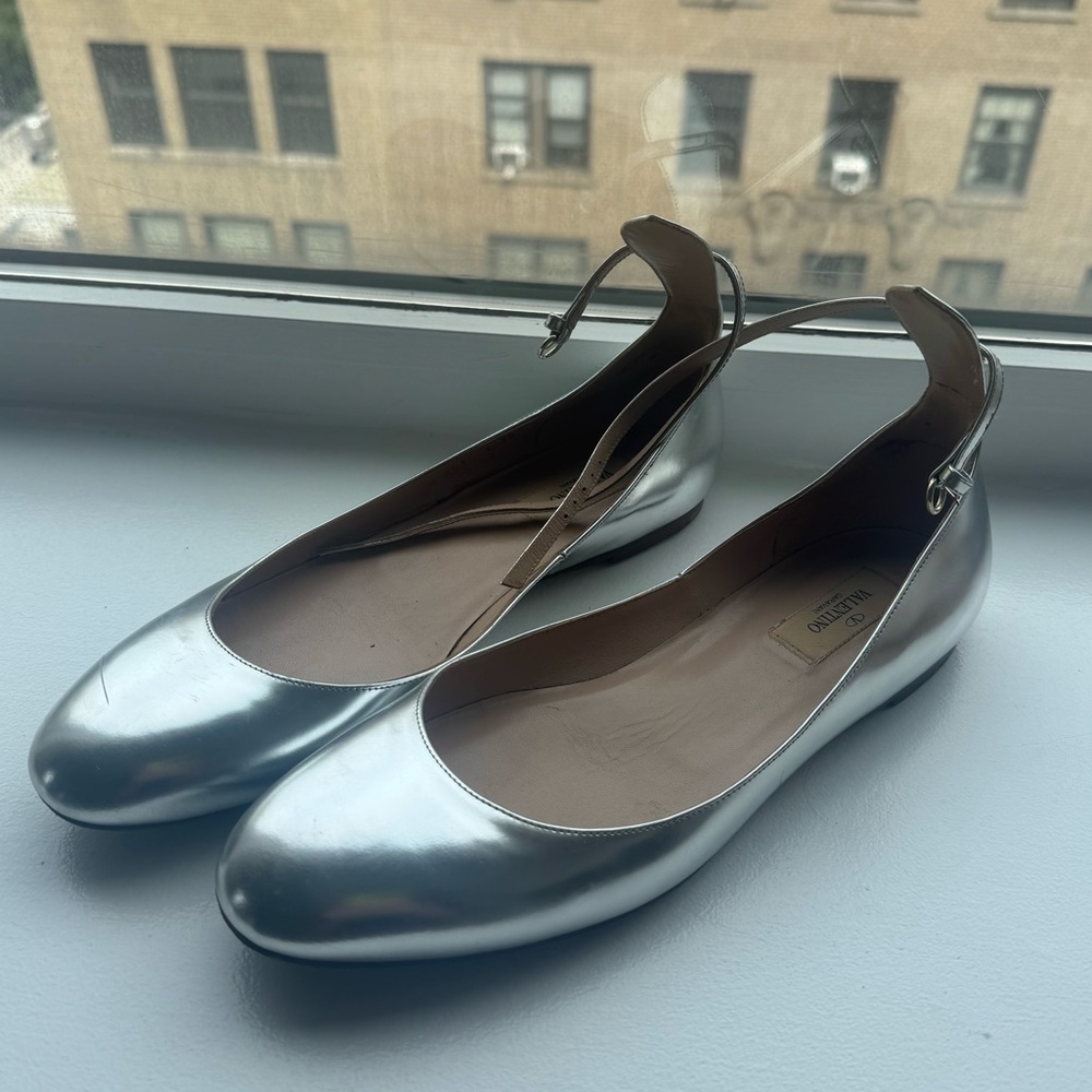 Valentino Garavani Metallic Silver Flats